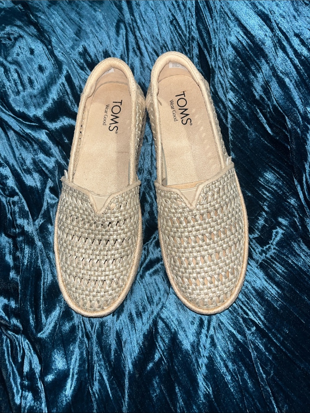 TOMS Women's Woven Slip-On Flats in Light Beige